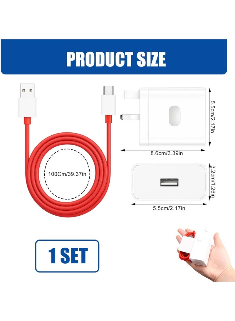 80W Warp Charger Replacement for OnePlus/Realme/Oppo, for OnePlus 15/14/13R/13/12R/12/11/10/Nord 2 5G/9 Pro/9RT/9/9R/8T/Realme, 10V 6.5A Fast Charging Adapter with 3.3ft USB-C Cable - Image 2